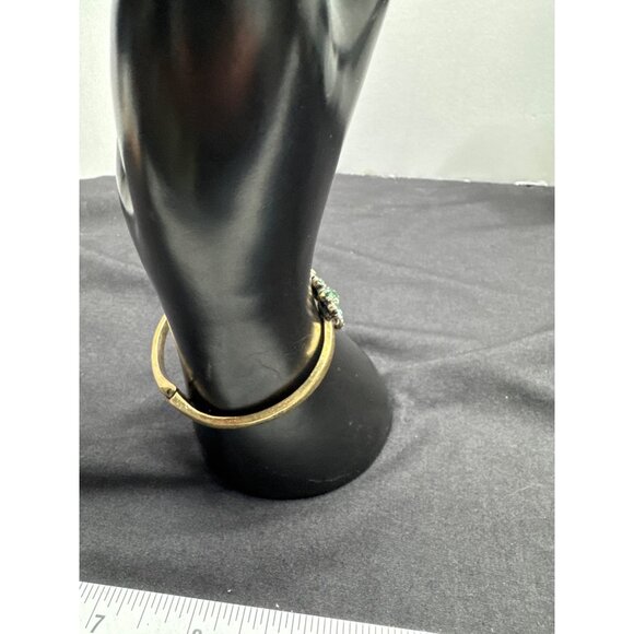 Vintage Gold Copper-Tone Hinged Cuff Bracelet With Large Green Gemstone Floral D - Picture 7 of 9